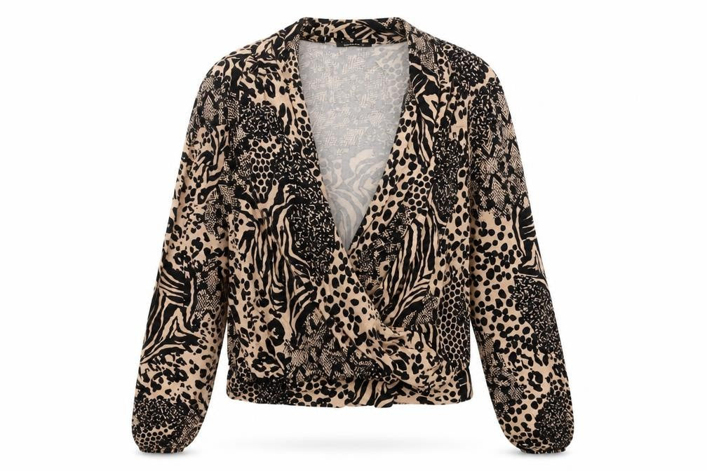Roman Womens Black V-Neck Animal Print Viscose Pullover Jumper Size 12