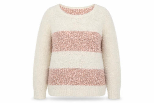 Front view of F&F women’s white boat neck striped polyester jumper, size UK 8