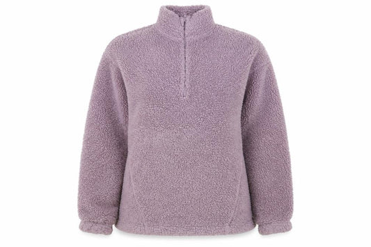 Front view of ASOS women’s purple polyester pullover sweatshirt, size XS, zip