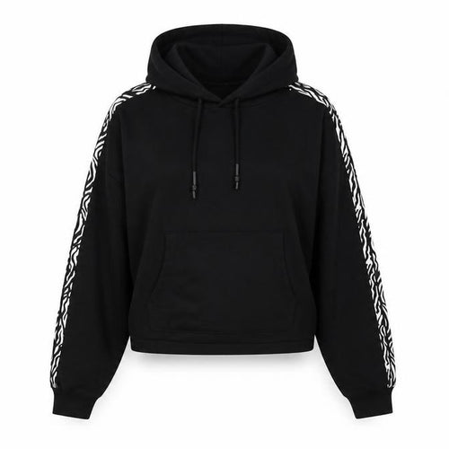 Brave Soul Womens Black Animal Print Cotton Pullover Hoodie Size M Pullover - Cropped