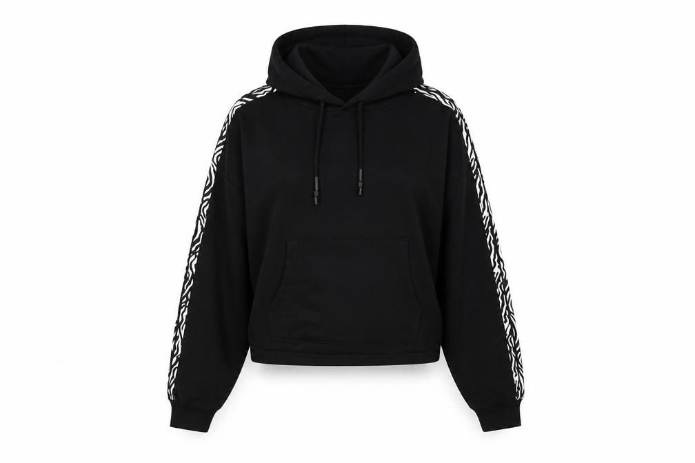 Brave Soul Womens Black Animal Print Cotton Pullover Hoodie Size M Pullover - Cropped