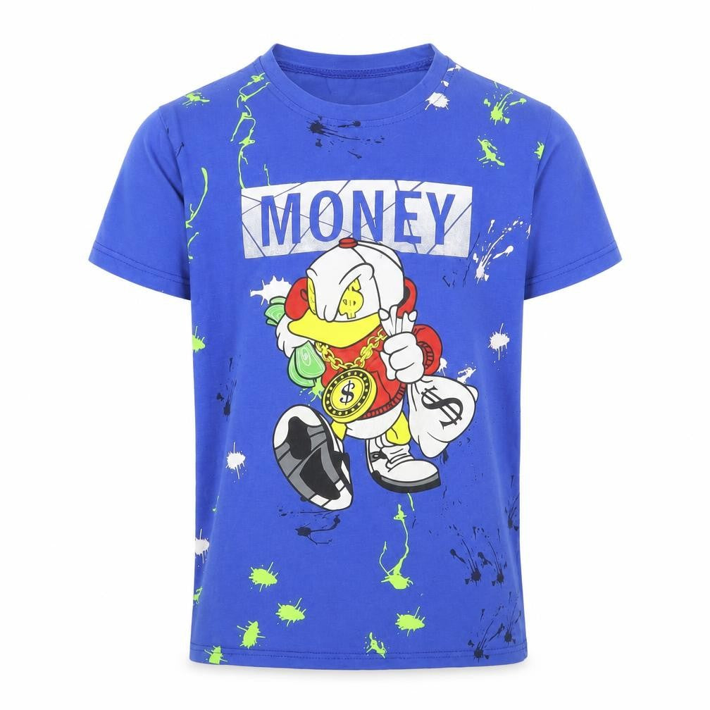Bimbo Style Boys Blue Cotton Pullover T-Shirt Size 12 Years Crew Neck Pullover - Money