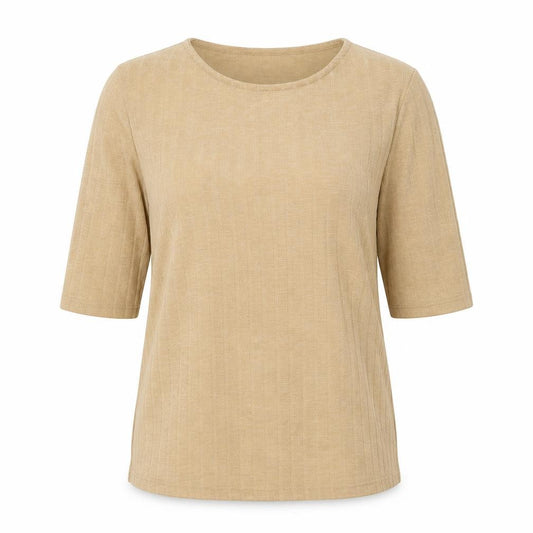 Front view of New Look women’s beige round neck polyester jumper, size UK 8