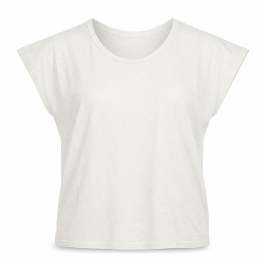 Front view of Topshop women’s ivory polyester basic t-shirt, size UK 6, scoop neck