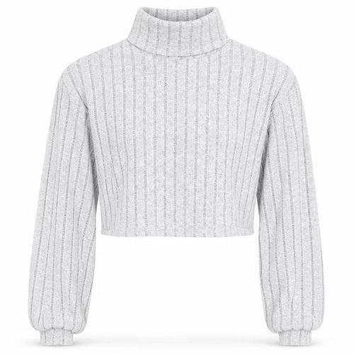 SheIn Girls Grey Polyester Cropped T-Shirt Size 11-12 Years Roll Neck Pullover - Ribbed