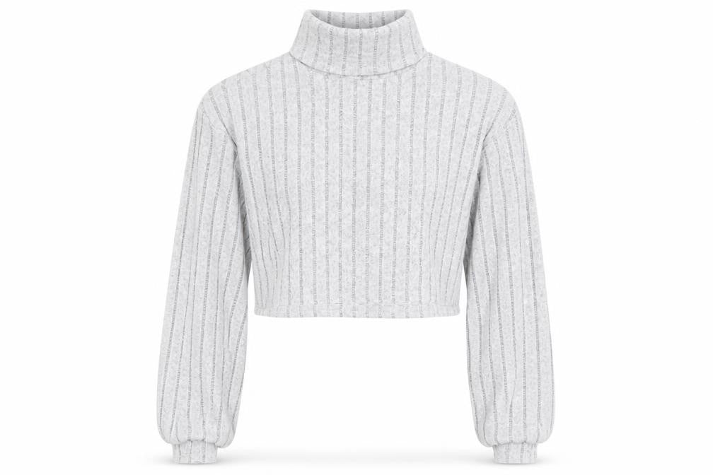 SheIn Girls Grey Polyester Cropped T-Shirt Size 11-12 Years Roll Neck Pullover - Ribbed