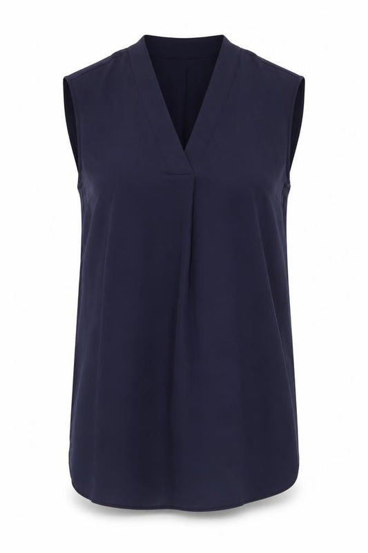 Front view of H&M women’s blue polyester shift, size UK 10, v-neck pullover