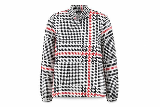 Front view of SHEIN women’s multicoloured plaid polyester basic blouse, size M, high neck