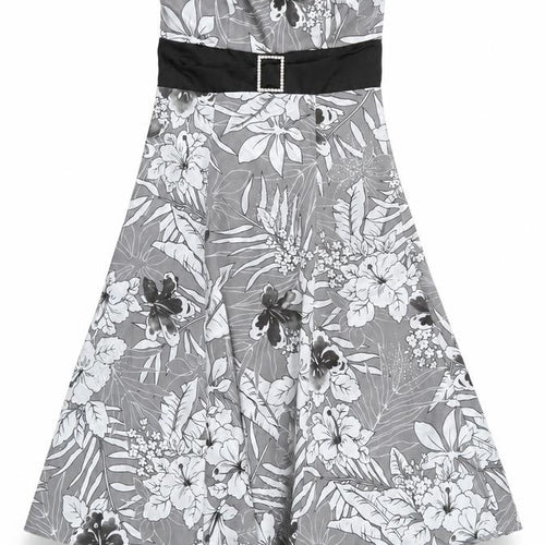 Preworn Womens Silver Floral Polyester Fit & Flare Size 8 Off the Shoulder Zip