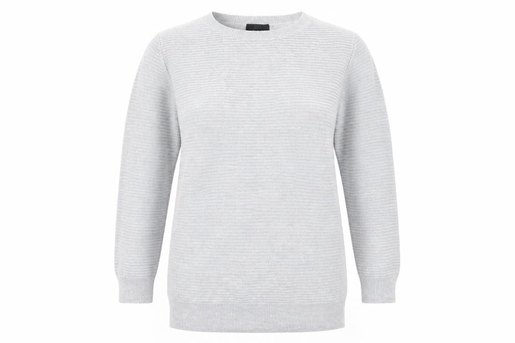 Front view of F&F women’s grey round neck viscose jumper, size UK 10