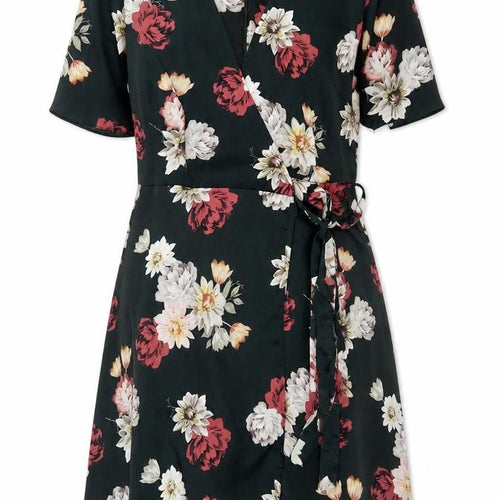 New Look Womens Multicoloured Floral Polyester Fit & Flare Size 10 V-Neck Zip