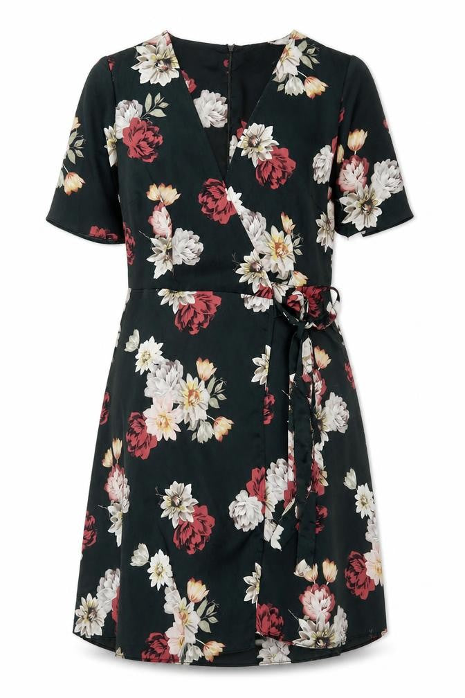 New Look Womens Multicoloured Floral Polyester Fit & Flare Size 10 V-Neck Zip