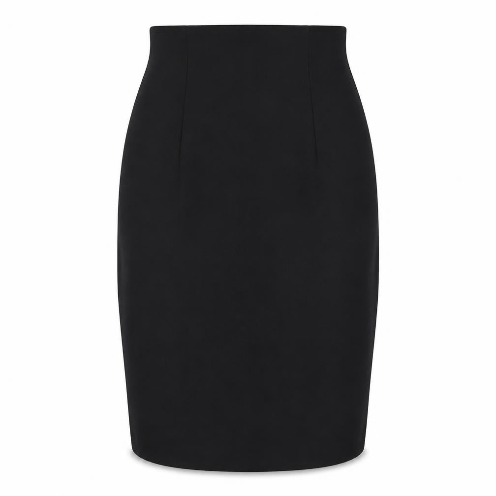 Front view of Platinum women’s black polyester straight & pencil skirt, size UK 10, zip