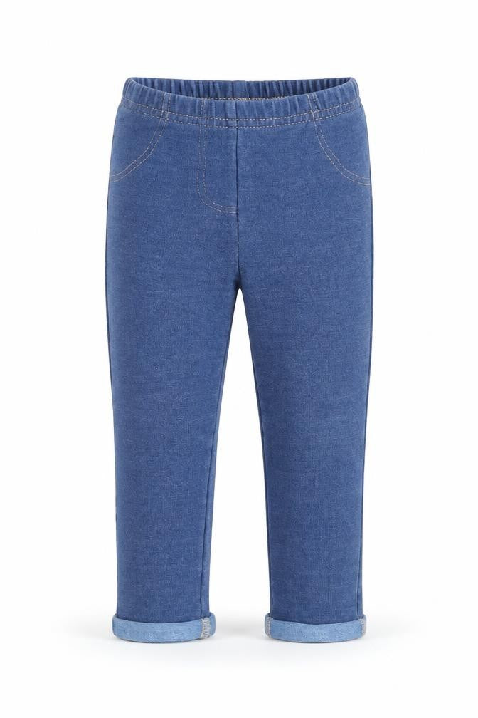 Front view of Primark girls’ blue cotton capri trousers, size 24, months pullover