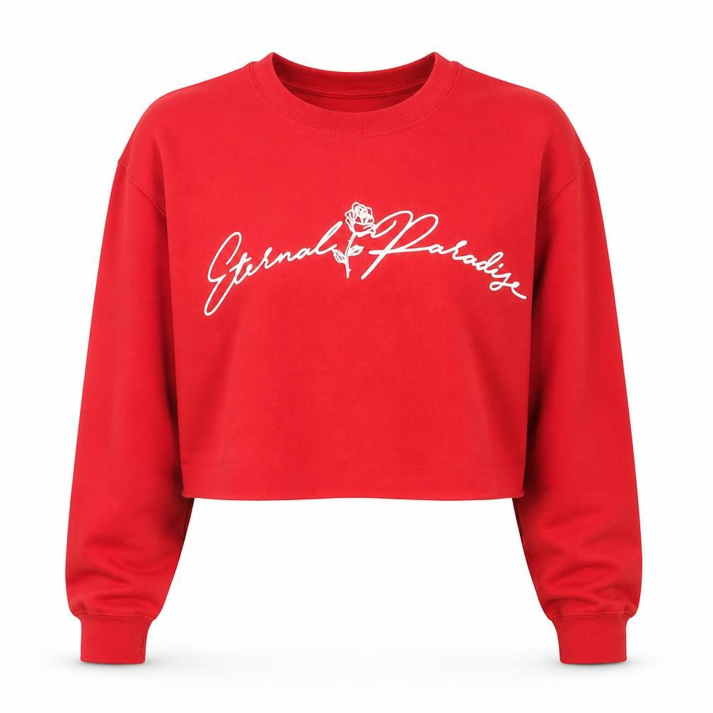 Front view of Topshop women’s red cotton pullover sweatshirt, size S, pullover - eternal paradise