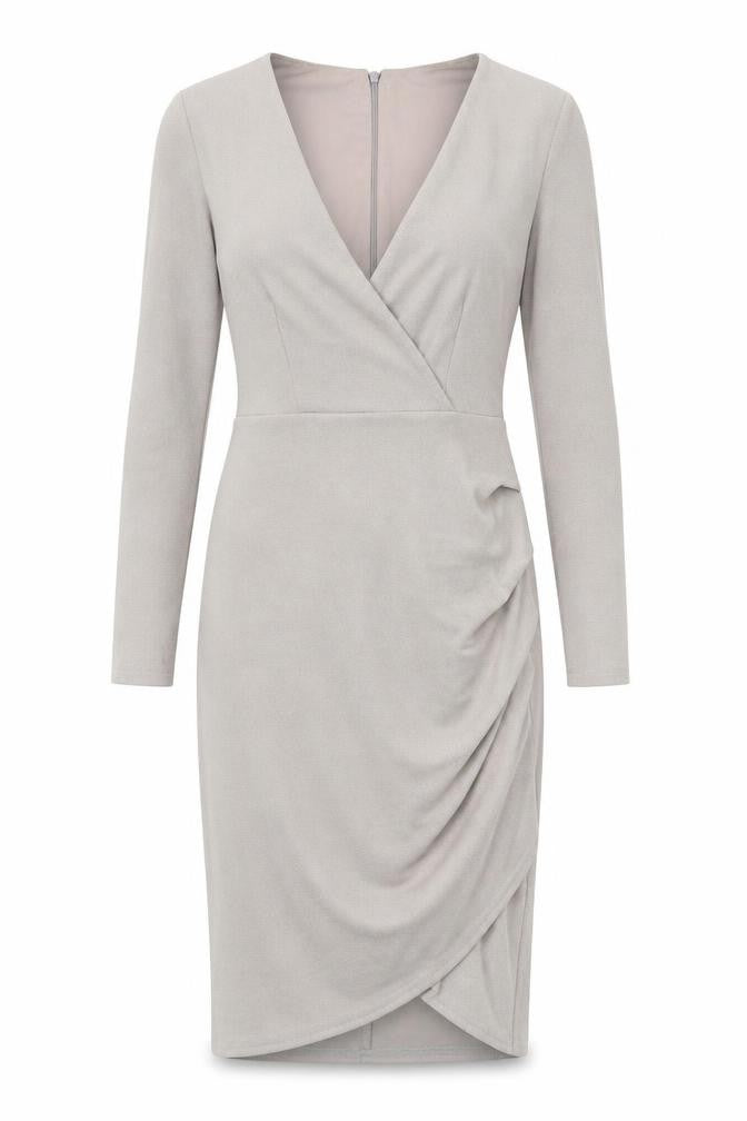 New Look Womens Grey Polyester Pencil Dress Size 8 V-Neck Zip