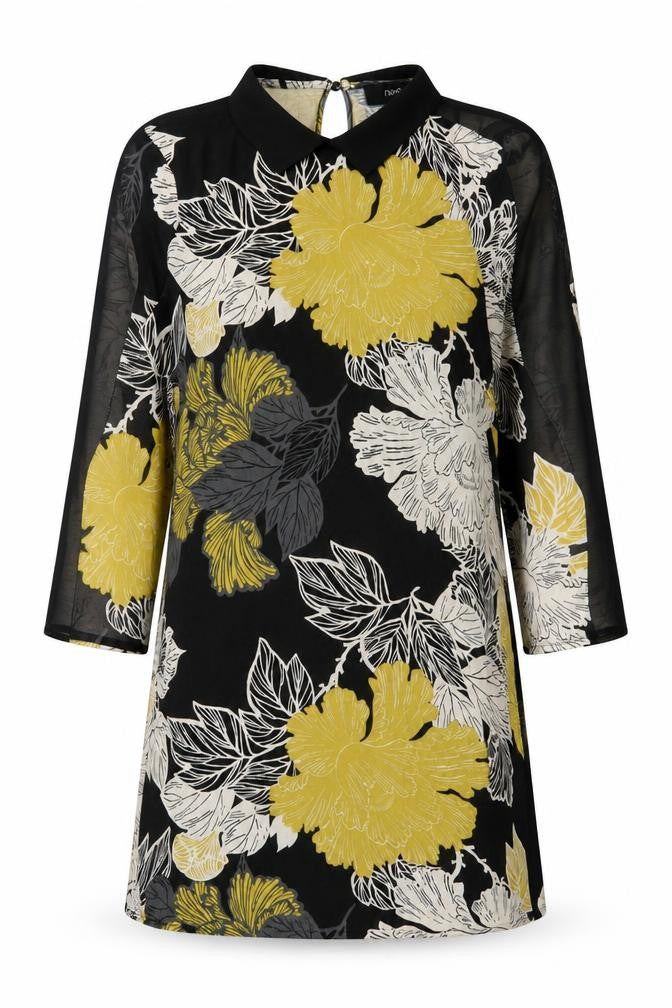 Next Womens Yellow Floral Viscose Shift Size 8 Collared Button