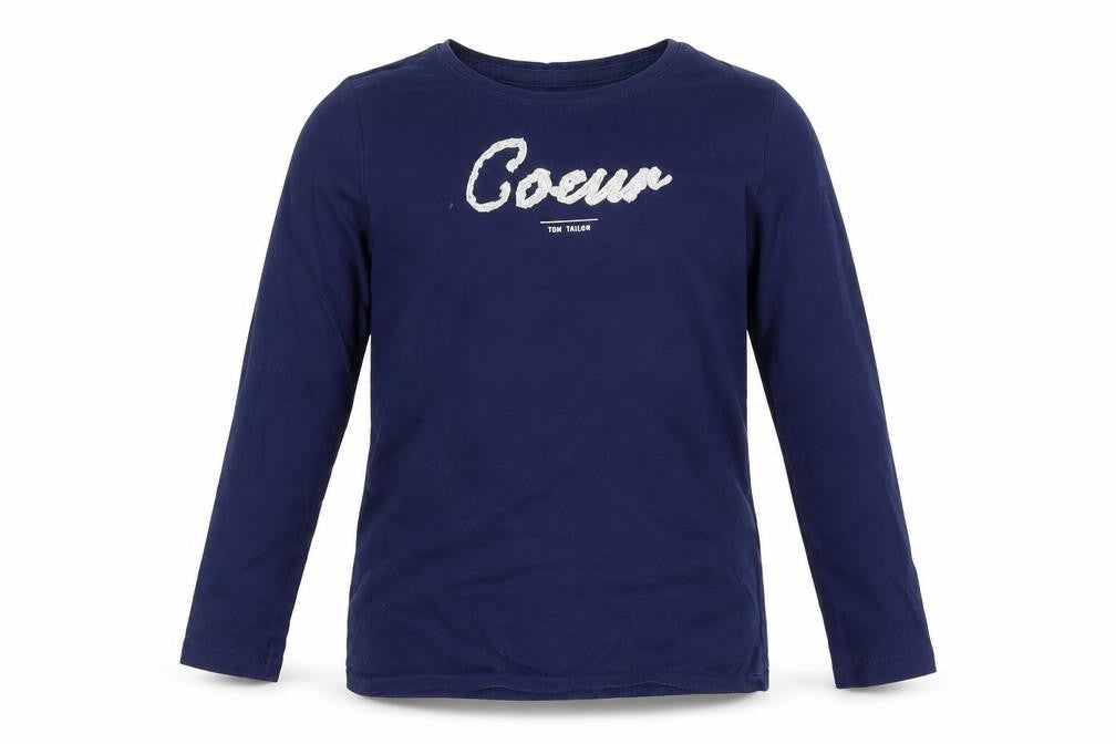 Front view of Tom Tailor girls’ blue cotton basic t-shirt, size 4-5, years round neck pullover