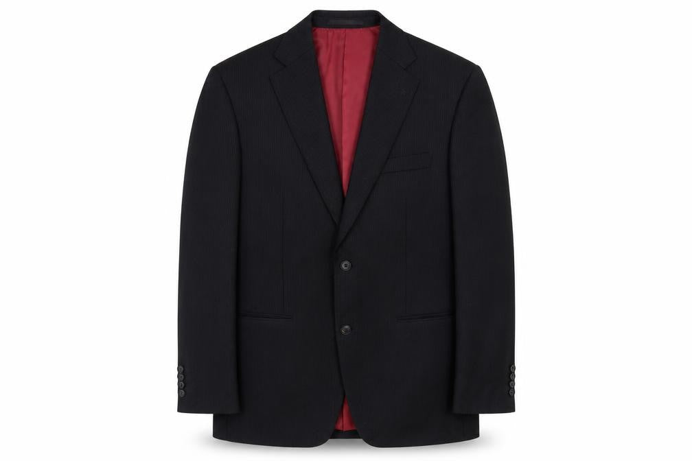 Front view of Daniel Grahame men’s black striped polyester jacket blazer, size 42