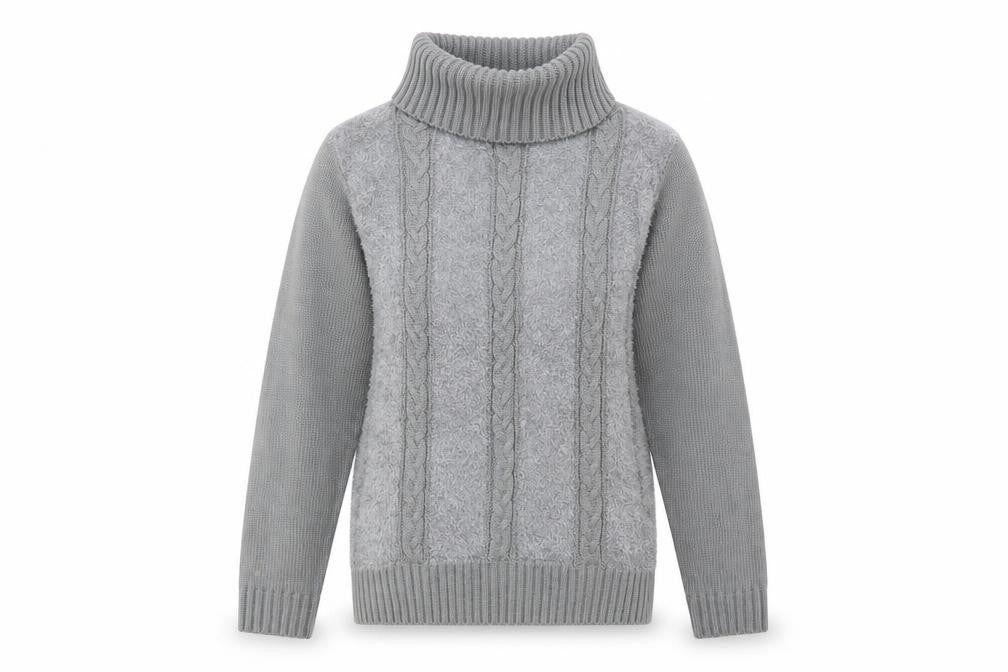 Front view of Fay Louise women’s grey roll neck acrylic jumper, size M