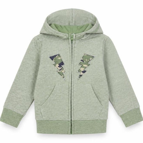 So Cute Boys Green Striped Cotton Full Zip Hoodie Size 2 Years Zip - Lightning Bolts