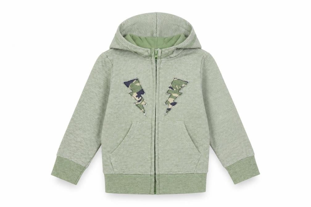 So Cute Boys Green Striped Cotton Full Zip Hoodie Size 2 Years Zip - Lightning Bolts