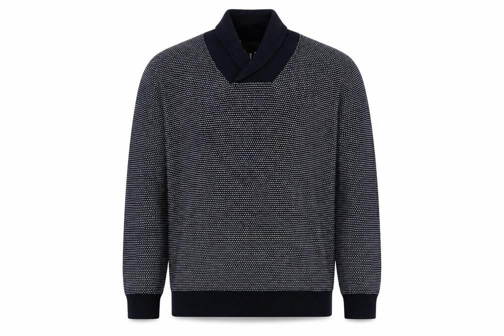 Front view of H&M men’s black collared cotton jumper, size M