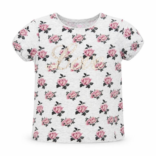Primark Girls Grey Floral Cotton Pullover T-Shirt Size 10-11 Years Crew Neck Pullover - Love