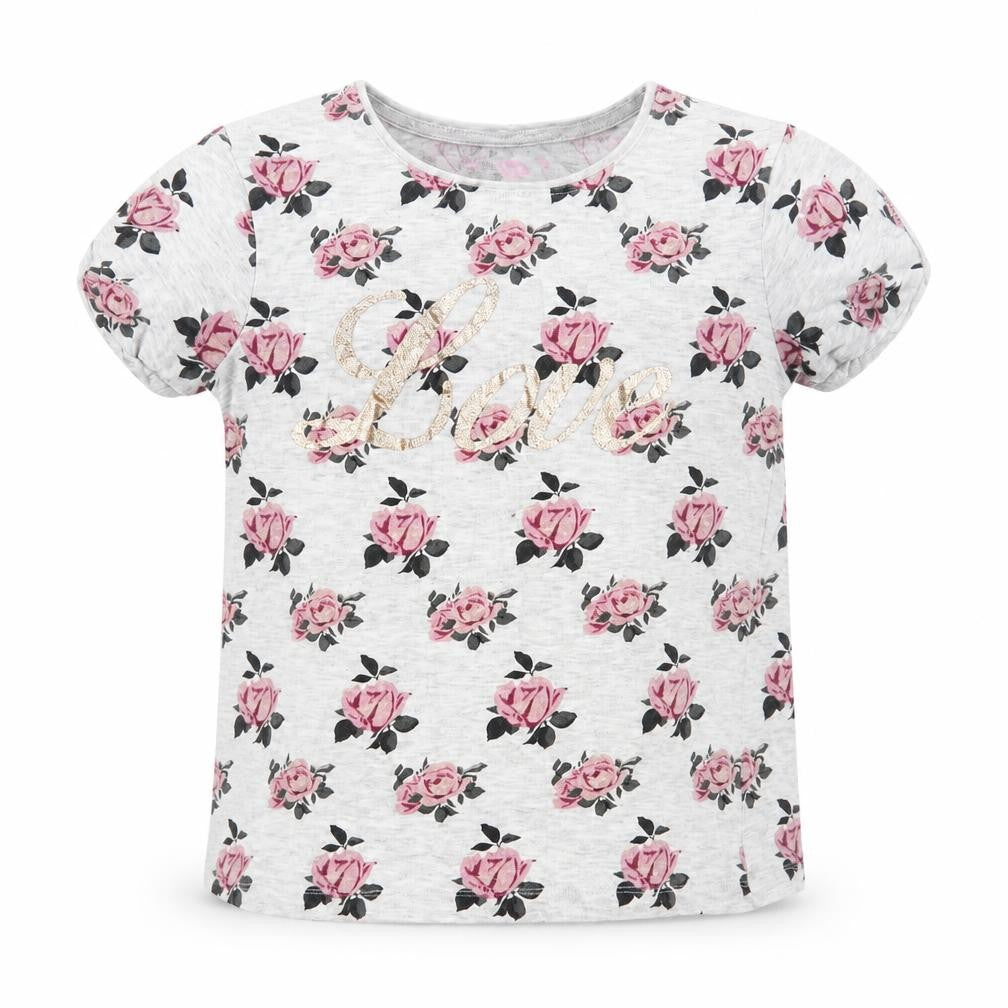 Primark Girls Grey Floral Cotton Pullover T-Shirt Size 10-11 Years Crew Neck Pullover - Love
