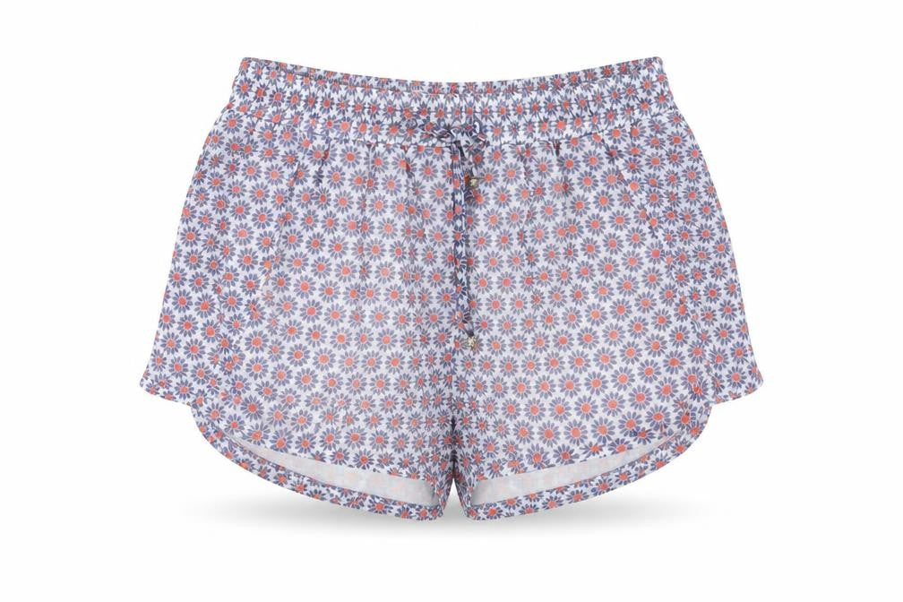 Almagores Womens Blue Floral Polyester Hot Pants Shorts Size 10 L3 in Regular Drawstring