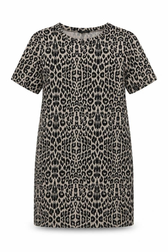 Front view of New Look women’s beige animal print polyester shift, size UK 12, crew neck pullover