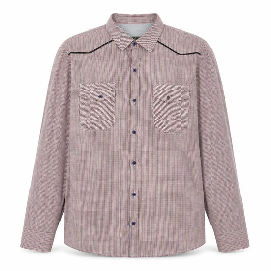 Front view of Risa men’s multicoloured check polyester button-up, size XL, collared button