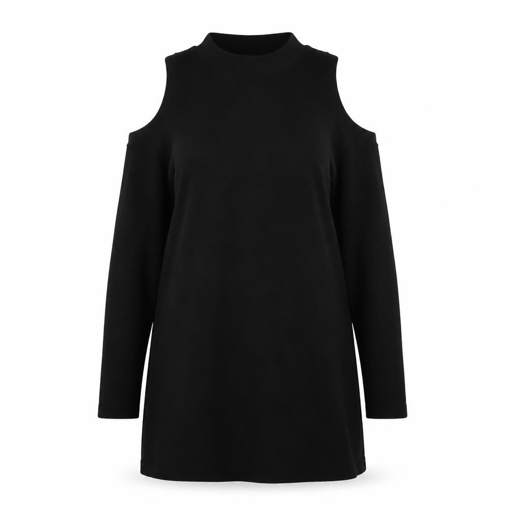 Front view of River Island women’s black round neck viscose jumper, size UK 8