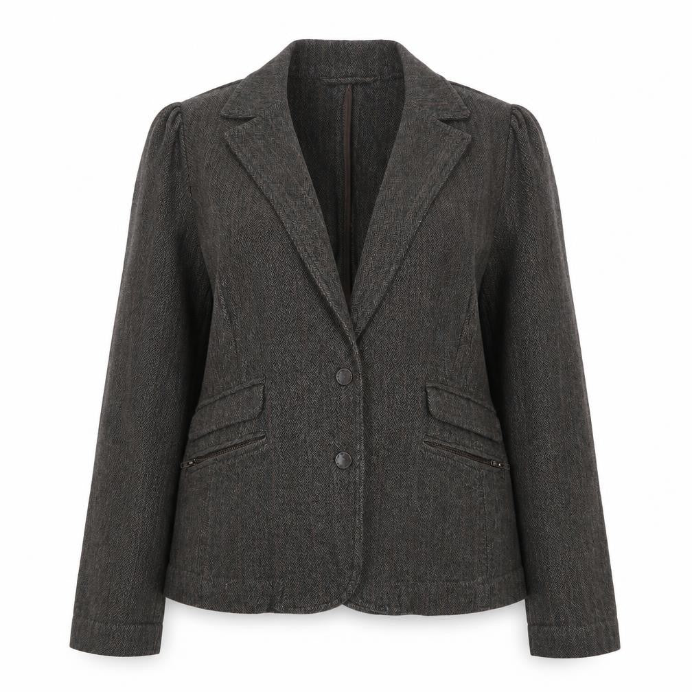 Front view of Moto women’s brown herringbone cotton jacket blazer, size UK 12