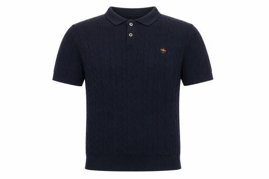 Front view of Easy men’s blue cotton polo, size S, collared button