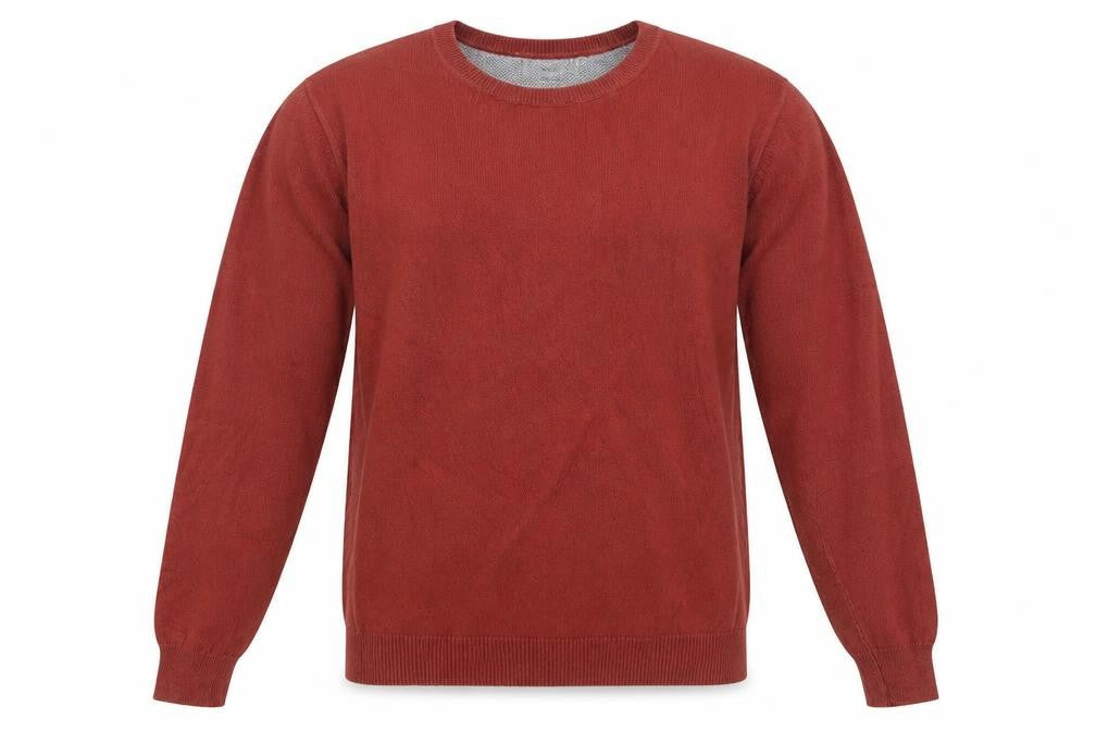 Front view of Marks & Spencer men’s orange crew neck cotton jumper, size S