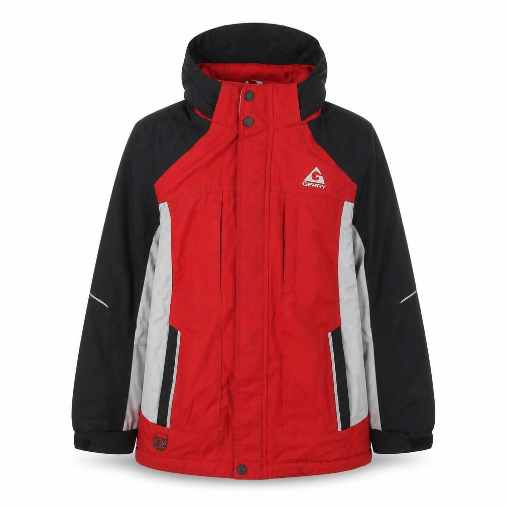 Front view of Gerry women’s red rain coat coat, size M, zip