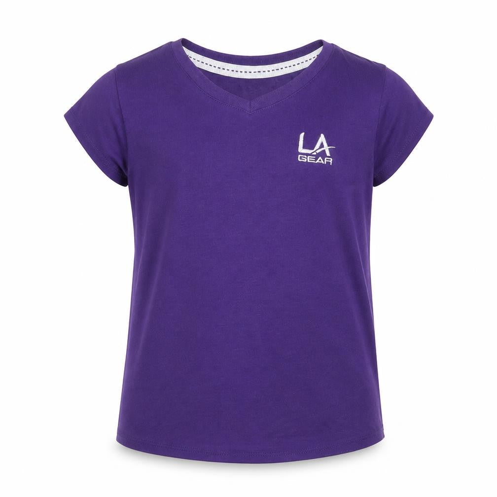 LA Gear Girls Purple Cotton Basic T-Shirt Size 7-8 Years Round Neck Pullover
