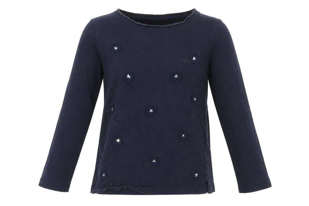 Dunnes Stores Girls Blue Floral Cotton Basic T-Shirt Size 8 Years Round Neck Pullover