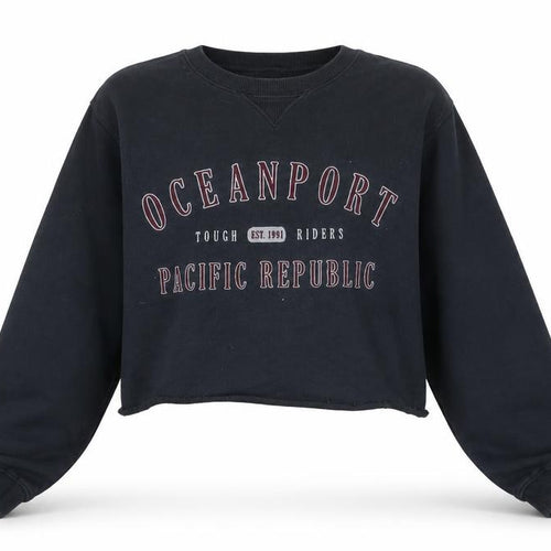 Pull&Bear Womens Blue Cotton Pullover Sweatshirt Size XS Pullover - Cropped, Ocean Port