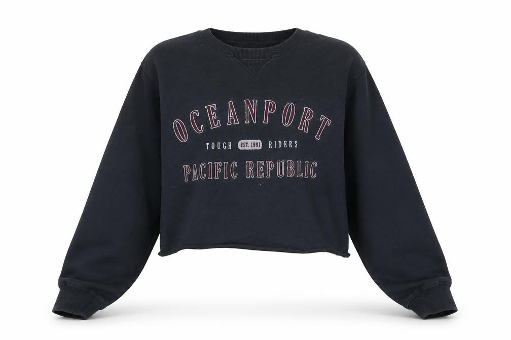 Pull&Bear Womens Blue Cotton Pullover Sweatshirt Size XS Pullover - Cropped, Ocean Port