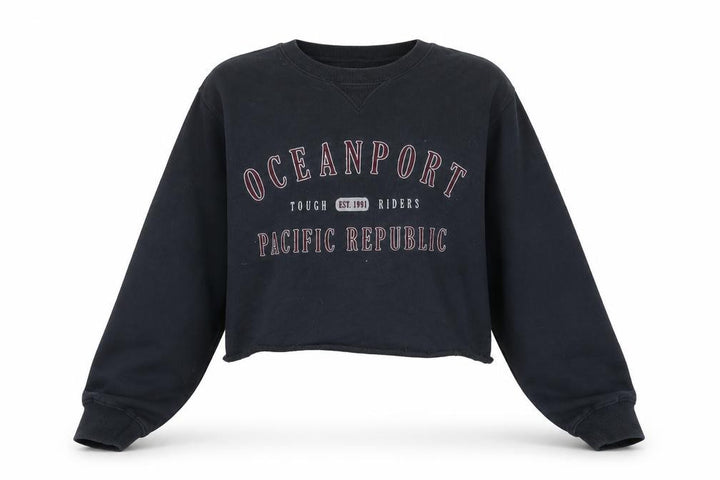 Pull&Bear Womens Blue Cotton Pullover Sweatshirt Size XS Pullover - Cropped, Ocean Port