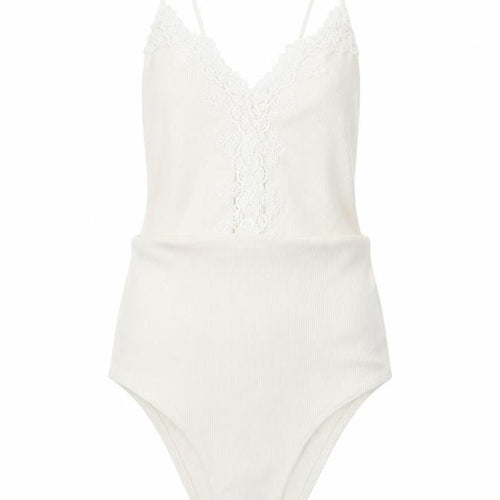 Topshop Womens White Polyester Bodysuit One-Piece Size 6 Snap - Lace Detail