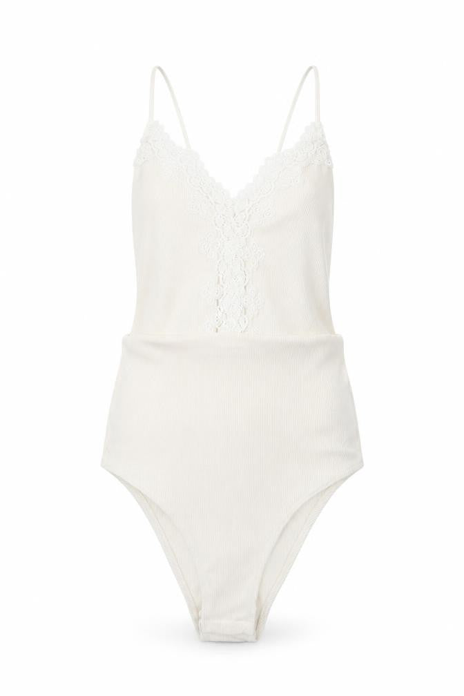 Topshop Womens White Polyester Bodysuit One-Piece Size 6 Snap - Lace Detail