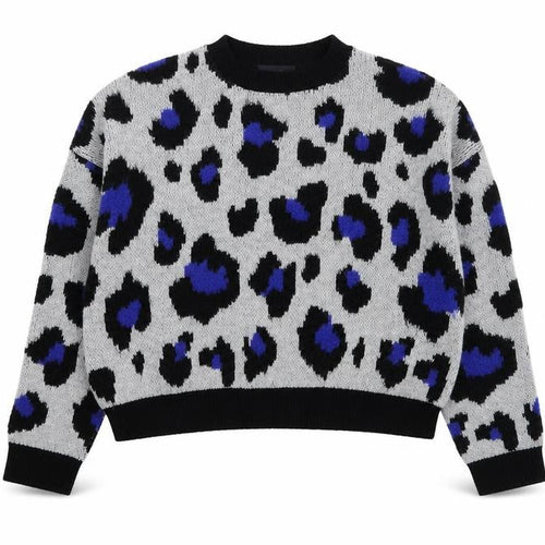Primark Womens Grey Round Neck Animal Print Acrylic Pullover Jumper Size 10 - Leopard Print