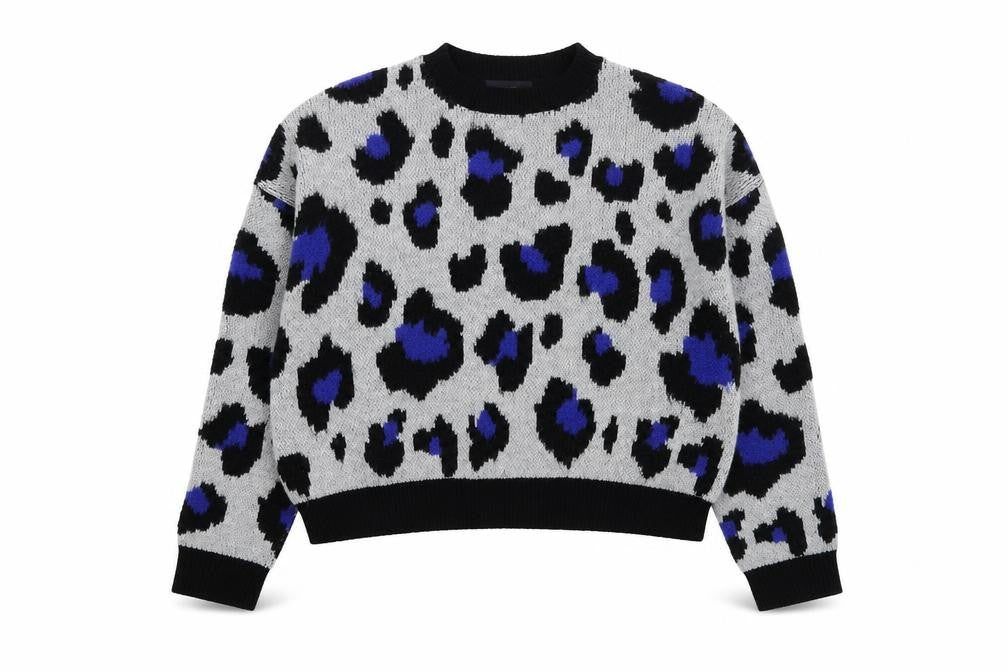 Primark Womens Grey Round Neck Animal Print Acrylic Pullover Jumper Size 10 - Leopard Print