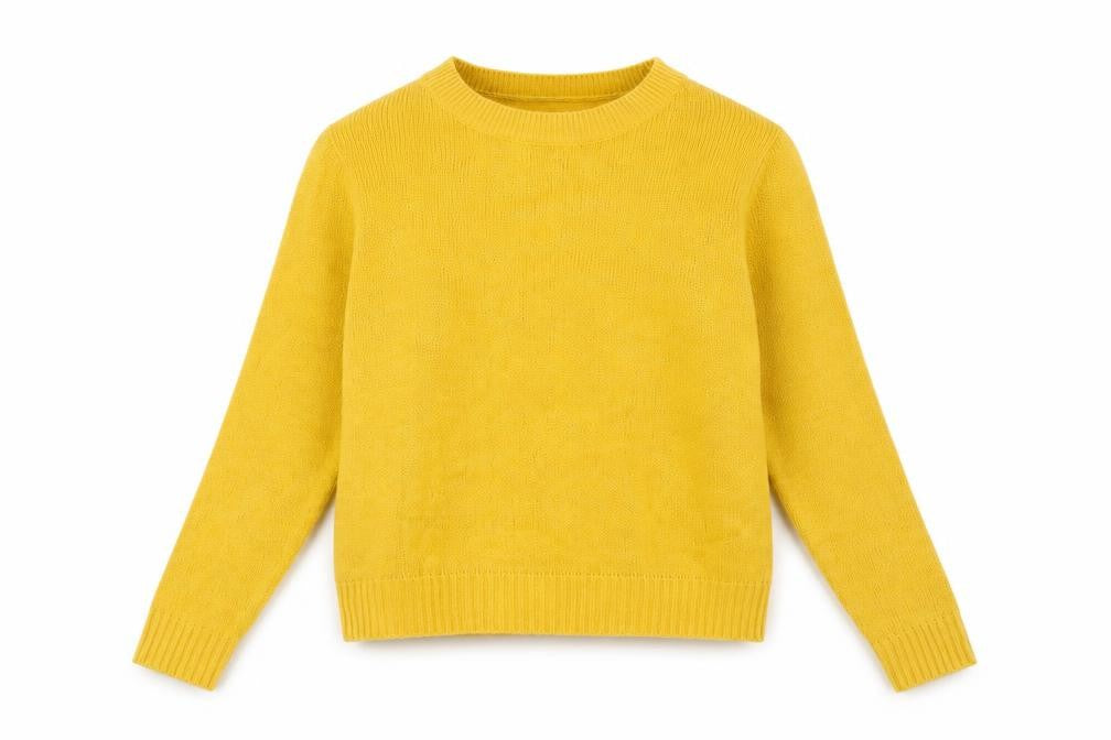 Front view of Divided women’s yellow round neck acrylic jumper, size S