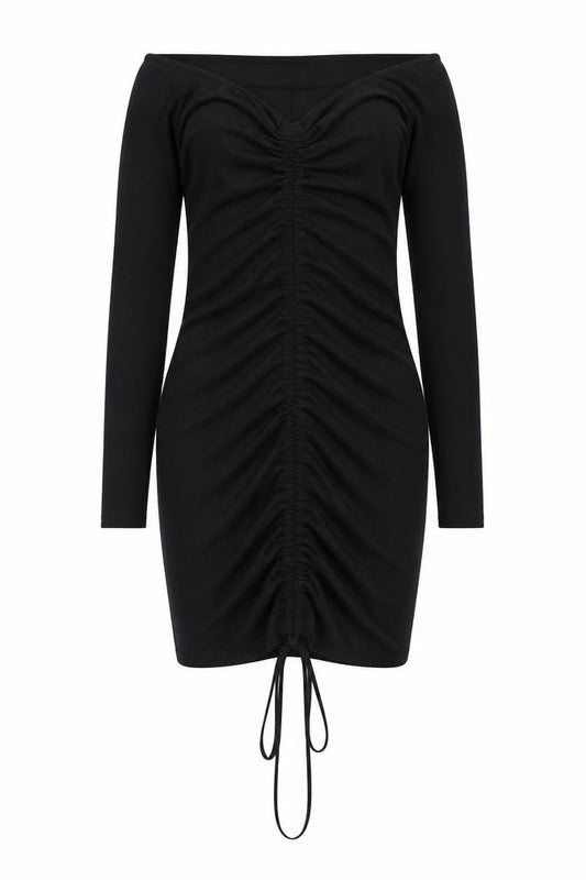 Front view of PRETTYLITTLETHING women’s black polyester bodycon, size UK 12, sweetheart pullover