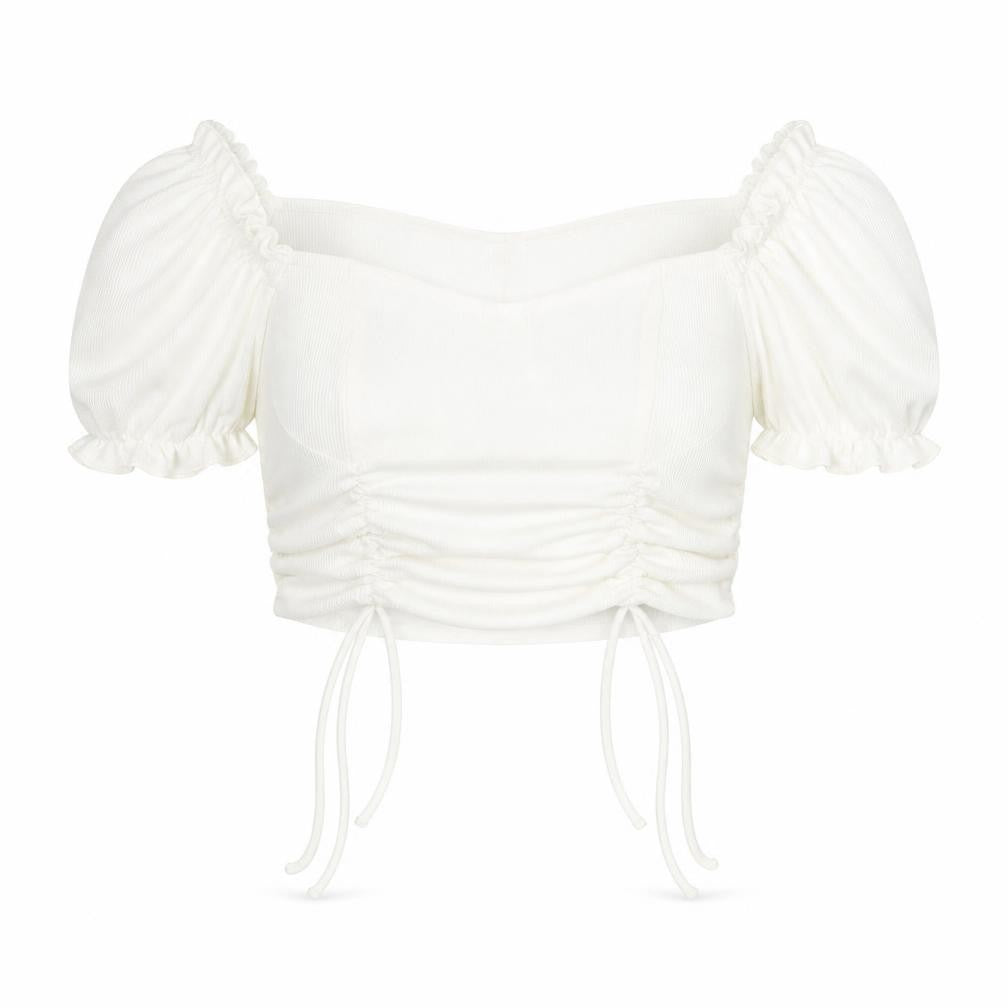 SheIn Womens Ivory Polyester Cropped T-Shirt Size L Sweetheart