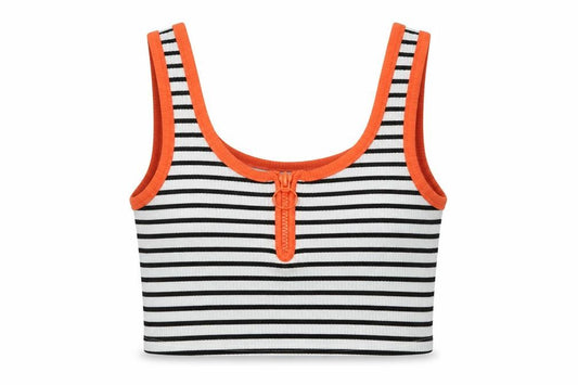 Front view of Primark women’s multicoloured striped polyester basic tank, size S, round neck